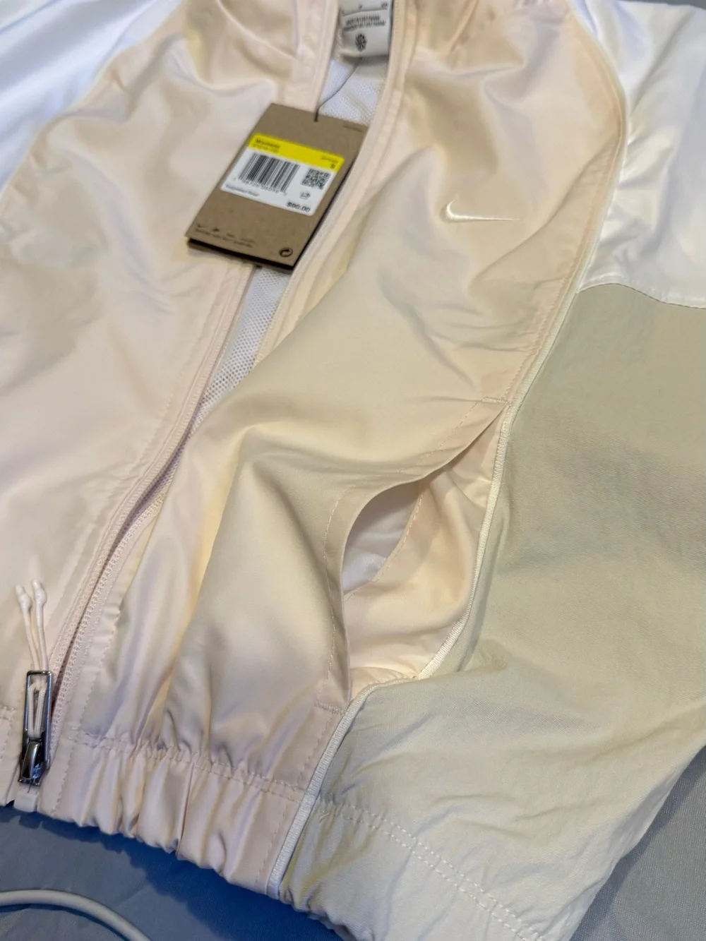 Nike Cropped Bomber Jacket in Light Beige and White